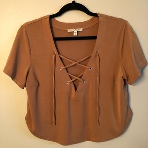 Mustard crop top with cross-cross front detail
